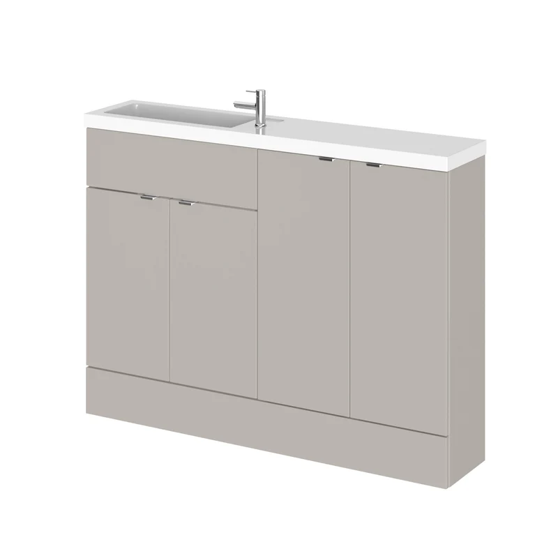 Fusion 1200mm Slimline Floor Standing Basin & 2 Door Cabinet Combination Unit - Pebble Grey Matt