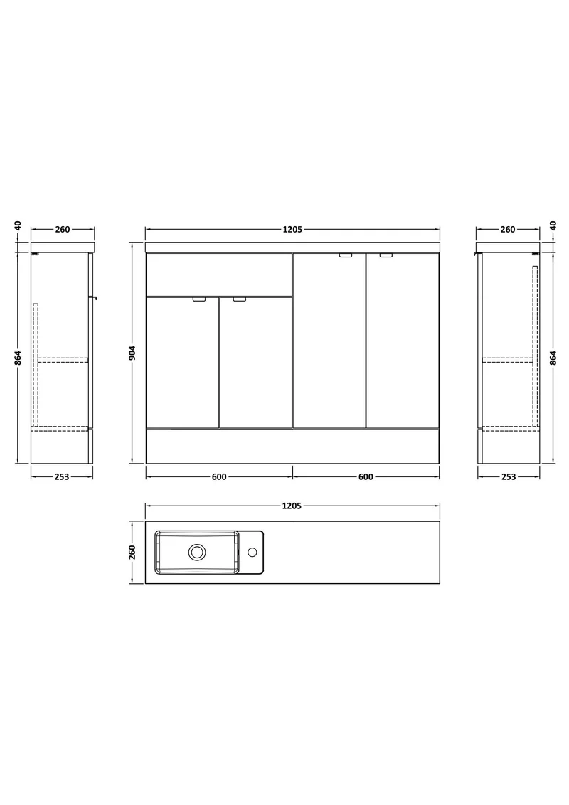 Fusion 1200mm Slimline Floor Standing Basin & 2 Door Cabinet Combination Unit - Pebble Grey Matt