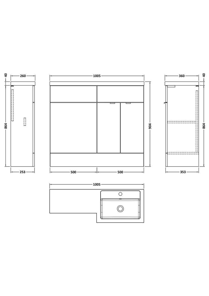 Fusion 1000mm Floor Standing Basin & WC Combination Unit With Right Hand Basin - Pebble Grey Matt