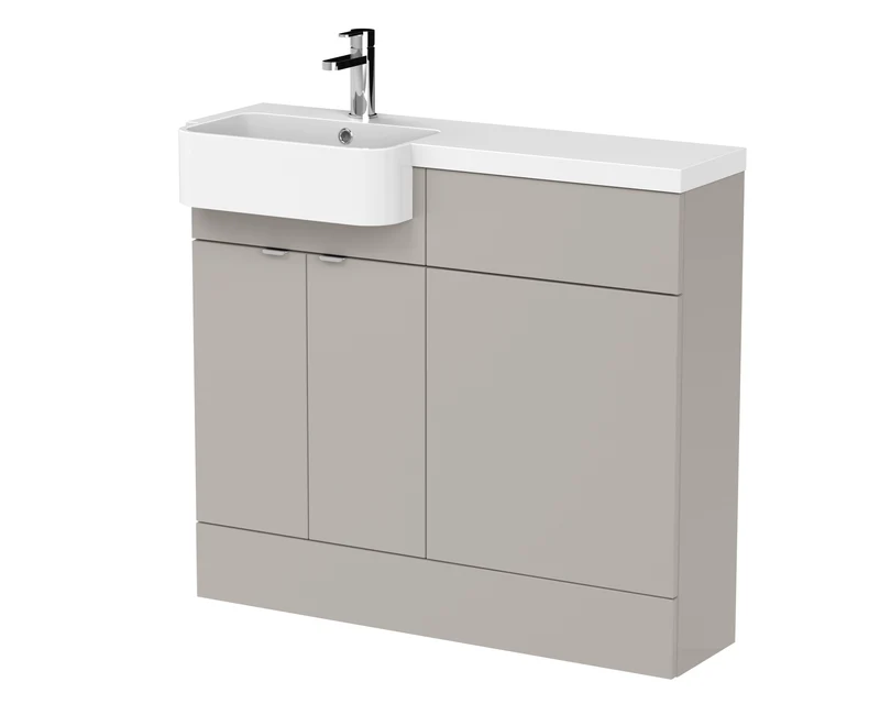 Fusion 1000mm Floor Standing Round Semi-Recessed Basin & WC Combination Unit With Left Hand Basin - Pebble Grey Matt