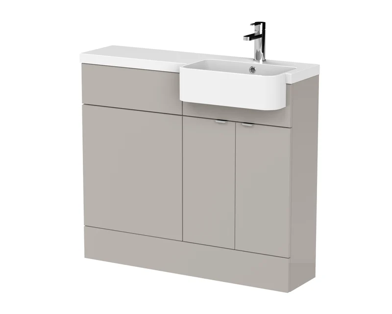 Fusion 1000mm Floor Standing Round Semi-Recessed Basin & WC Combination Unit With Right Hand Basin - Pebble Grey Matt