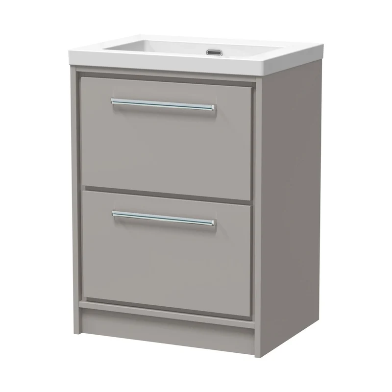 Hudson Reed Lille 600mm Floor Standing 2-drawer Vanity With Basin - 0 Tap Hole Contemp Pebble Grey Fireclay,MFC Smooth Matt 845x613x462mm