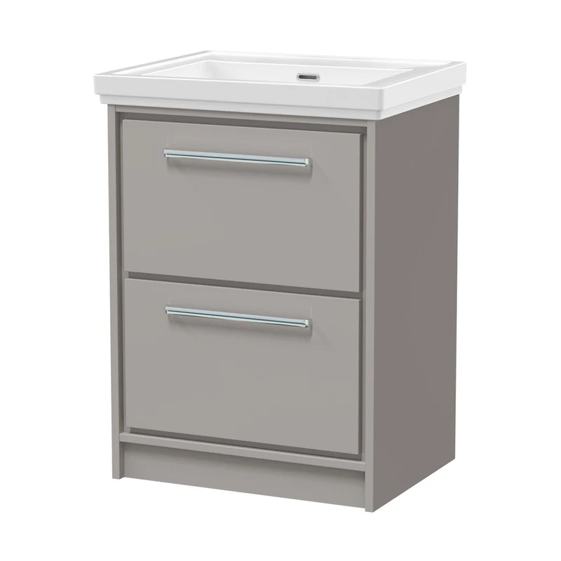 Hudson Reed Lille 600mm Floor Standing 2-drawer Vanity With Basin - 0 Tap Hole Contemp Pebble Grey Fireclay,MFC Smooth Matt 866x630x471mm