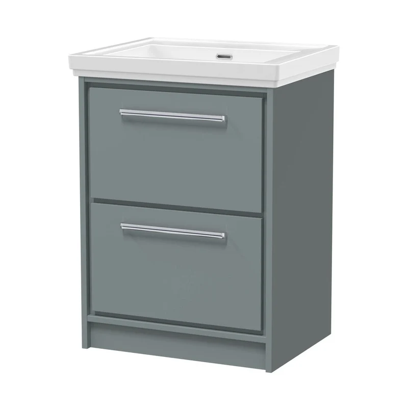 Hudson Reed Lille 600mm Floor Standing 2-drawer Vanity With Basin - 0 Tap Hole Contemp Coastal Grey Fireclay,MFC Smooth Matt 866x630x471mm