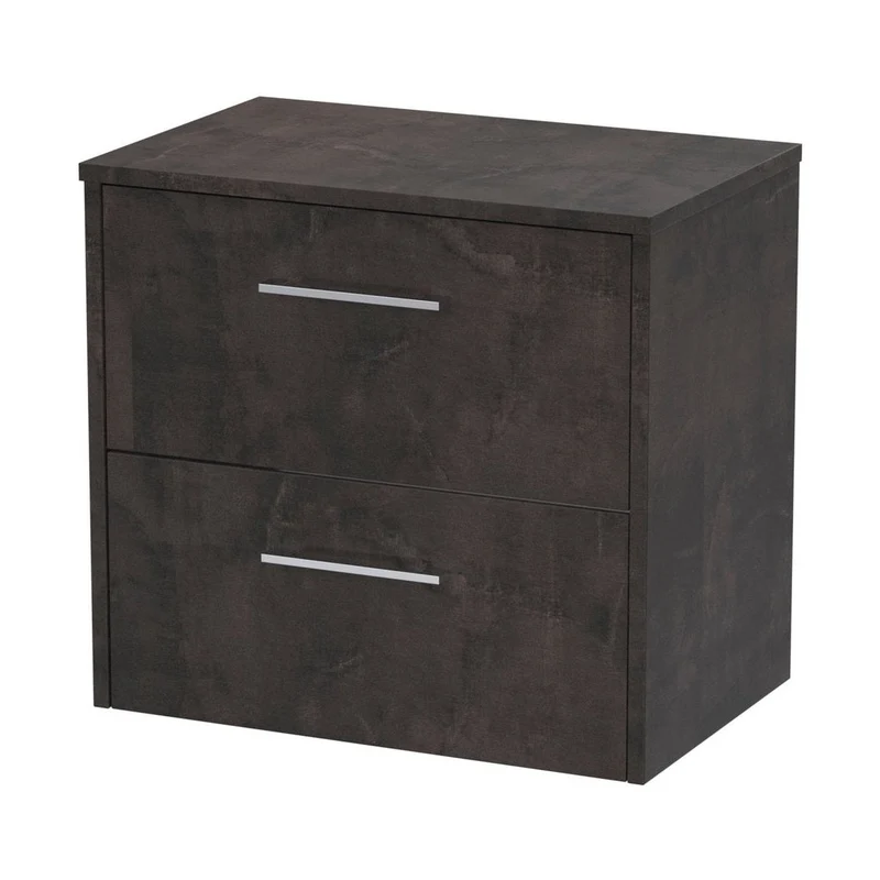 Hudson Reed Juno 600mm Wall Hung 2 Drawer Vanity & Worktop Contemp Metallic Slate MFC Textured Matt 557x605x390mm