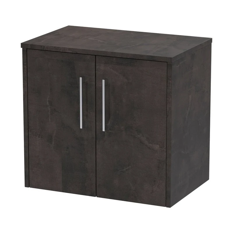 Hudson Reed Juno 600mm Wall Hung 2 Door Vanity & Worktop Contemp Metallic Slate MFC Textured Matt 557x605x390mm