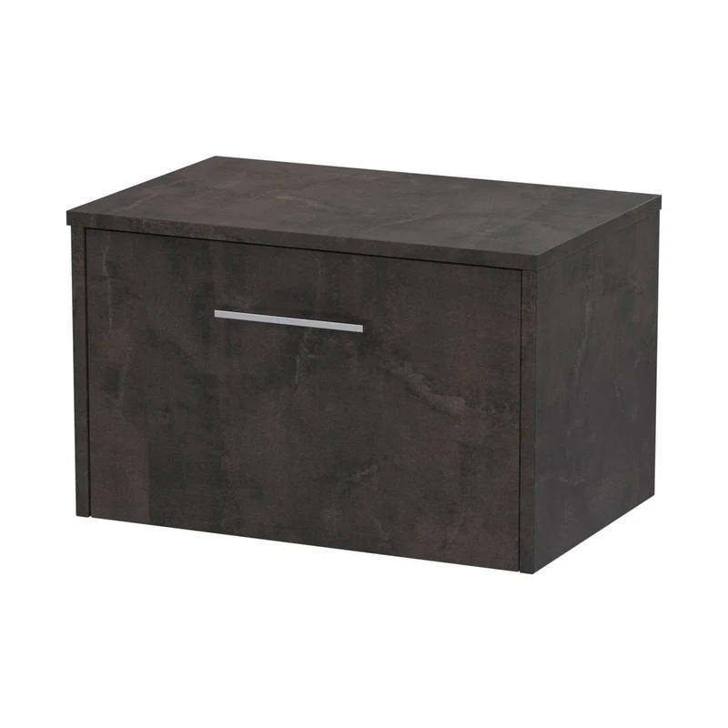 Hudson Reed Juno 600mm Wall Hung 1 Drawer Vanity & Worktop Contemp Metallic Slate MFC Textured Matt 377x605x390mm