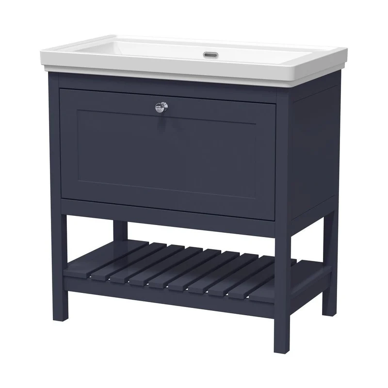 Hudson Reed Bexley 800mm Floor Standing Vanity & Basin 0th Trad Indigo Blue MDF Vinyl Smooth Matt 865x830x470mm