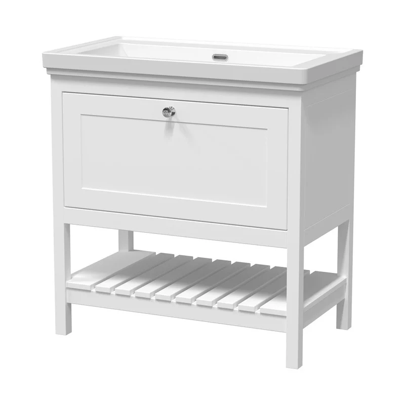 Hudson Reed Bexley 800mm Floor Standing Vanity & Basin 0th Trad Pure White MDF Vinyl Smooth Matt 865x830x470mm