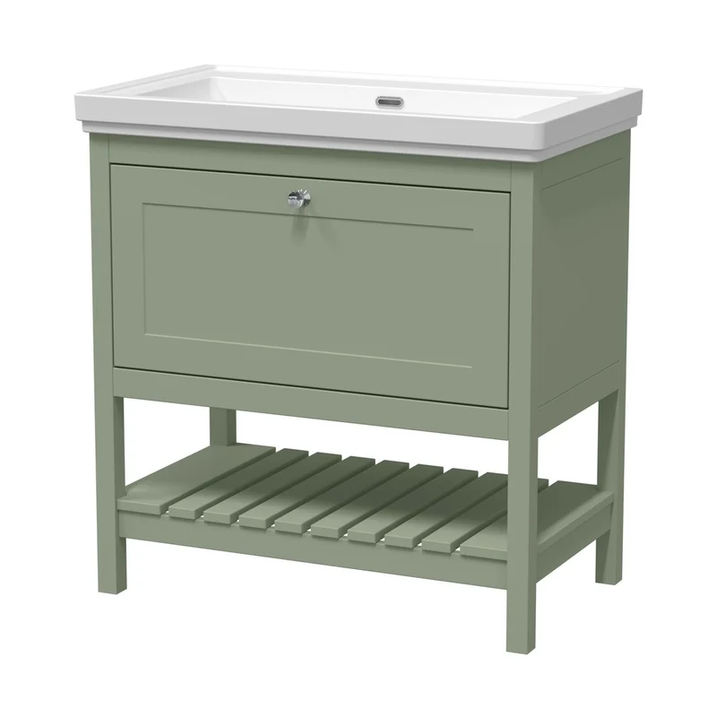 Hudson Reed Bexley 800mm Floor Standing Vanity & Basin 0th Trad Fern Green MDF Vinyl Smooth Matt 865x830x470mm