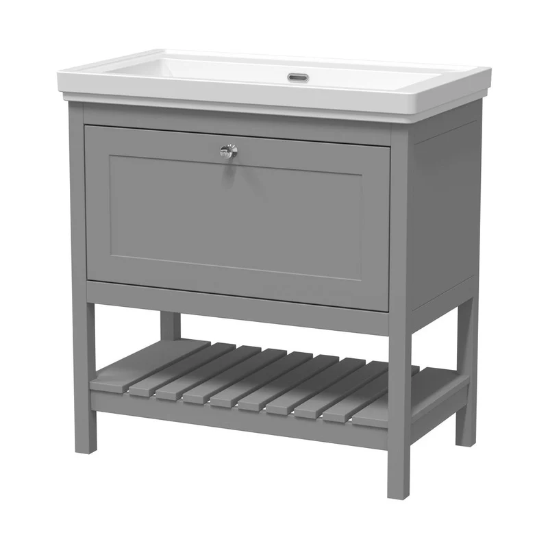 Hudson Reed Bexley 800mm Floor Standing Vanity & Basin 0th Trad Cool Grey MDF Vinyl Smooth Matt 865x830x470mm