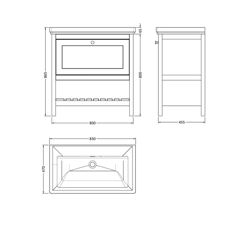 Hudson Reed Bexley 800mm Floor Standing Vanity & Basin 0th Trad Cool Grey MDF Vinyl Smooth Matt 865x830x470mm
