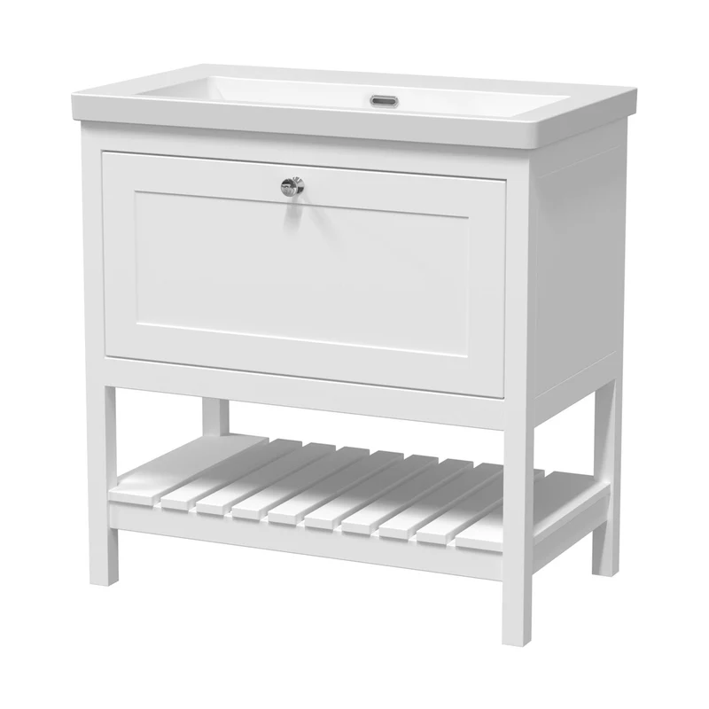 Hudson Reed Bexley 800mm Floor Standing Drawer Contemp Basin 0th Trad Pure White Fireclay,MDF Vinyl Smooth Matt 845x813x462mm