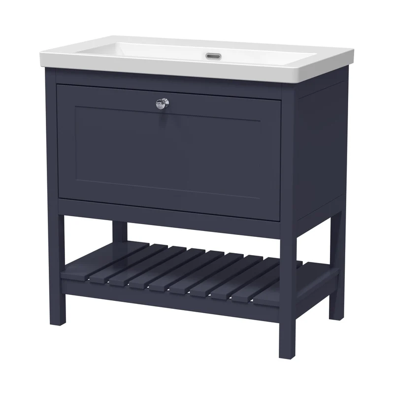 Hudson Reed Bexley 800mm Floor Standing Drawer Contemp Basin 0th Trad Indigo Blue Fireclay,MDF Vinyl Smooth Matt 845x813x462mm
