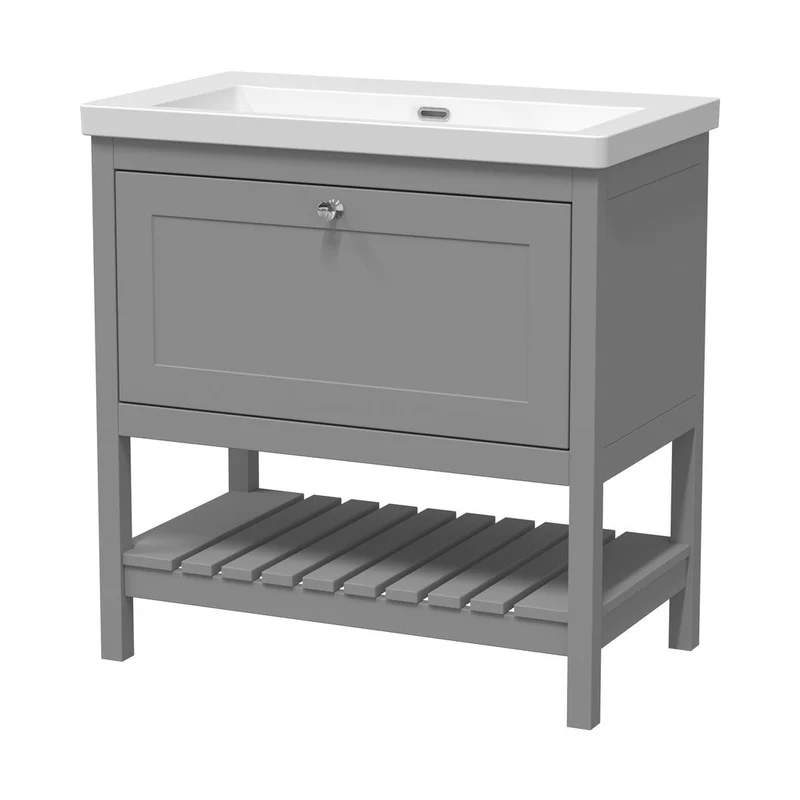 Hudson Reed Bexley 800mm Floor Standing Drawer Contemp Basin 0th Trad Cool Grey Fireclay,MDF Vinyl Smooth Matt 845x813x462mm