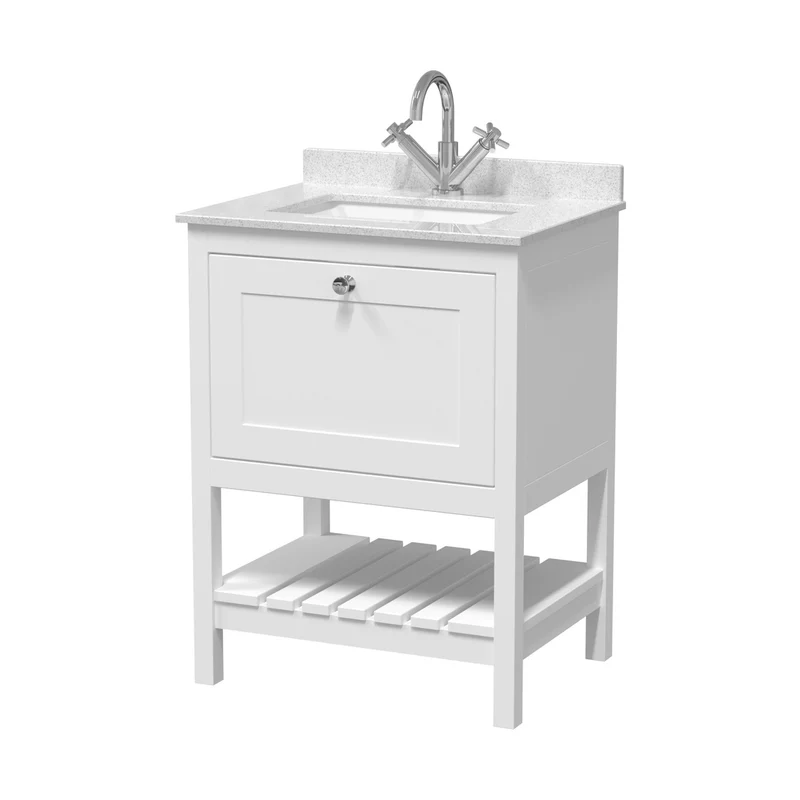 Hudson Reed Bexley 600mm Floor Standing Vanity & Marble Top 1th Trad Pure White MDF Vinyl Smooth Matt 814x620x463mm