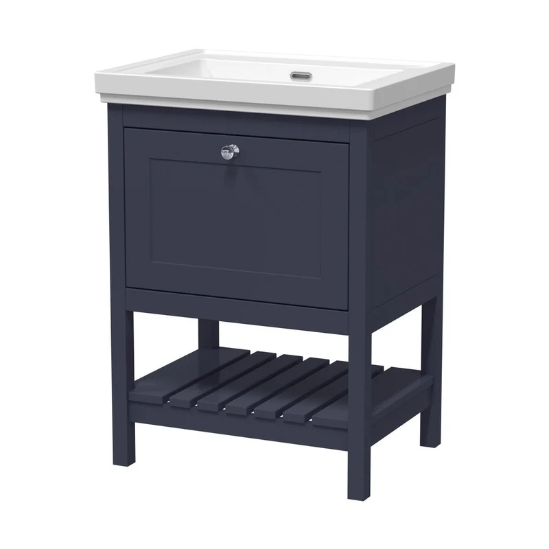 Hudson Reed Bexley 600mm Floor Standing Vanity & Basin 0th Trad Indigo Blue MDF Vinyl Smooth Matt 865x630x471mm
