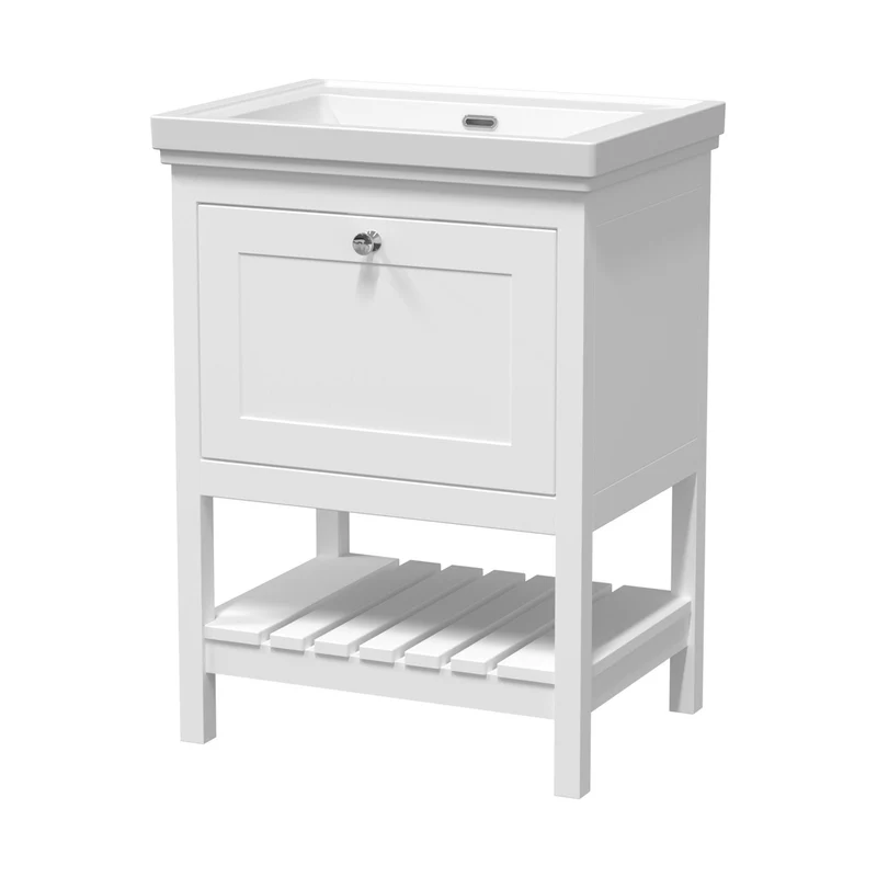 Hudson Reed Bexley 600mm Floor Standing Vanity & Basin 0th Trad Pure White MDF Vinyl Smooth Matt 865x630x471mm