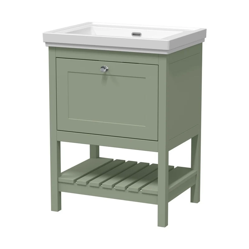 Hudson Reed Bexley 600mm Floor Standing Vanity & Basin 0th Trad Fern Green MDF Vinyl Smooth Matt 865x630x471mm