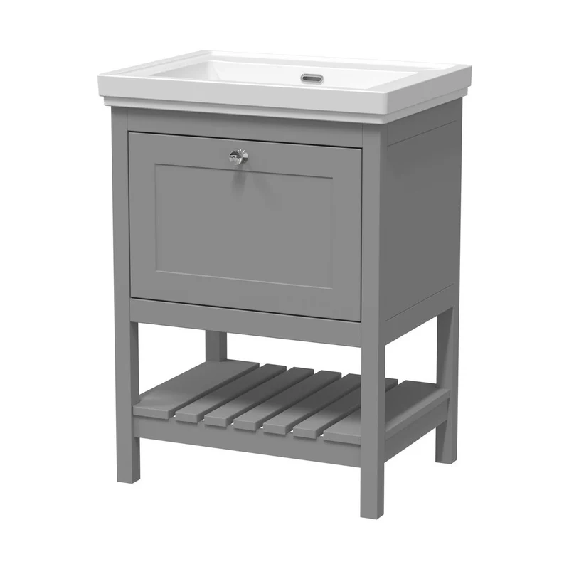 Hudson Reed Bexley 600mm Floor Standing Vanity & Basin 0th Trad Cool Grey MDF Vinyl Smooth Matt 865x630x471mm