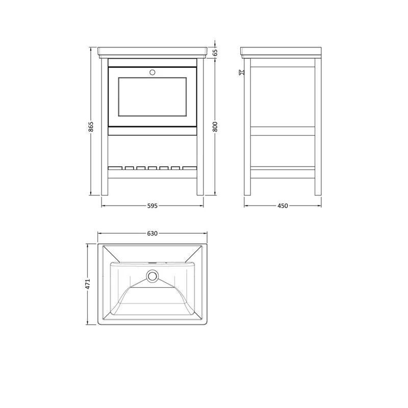 Hudson Reed Bexley 600mm Floor Standing Vanity & Basin 0th Trad Cool Grey MDF Vinyl Smooth Matt 865x630x471mm