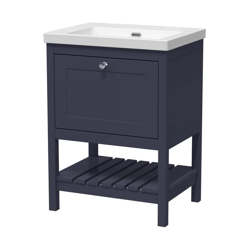 Hudson Reed Bexley 600mm Floor Standing Drawer Contemp Basin 0th Trad Indigo Blue Fireclay,MDF Vinyl Smooth Matt 845x613x462mm