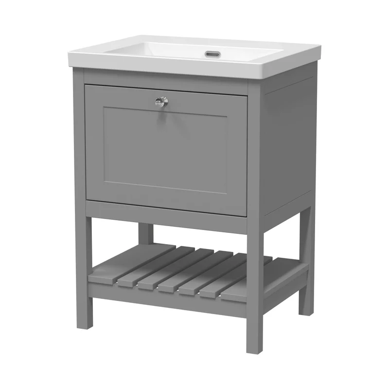 Hudson Reed Bexley 600mm Floor Standing Drawer Contemp Basin 0th Trad Cool Grey Fireclay,MDF Vinyl Smooth Matt 845x613x462mm