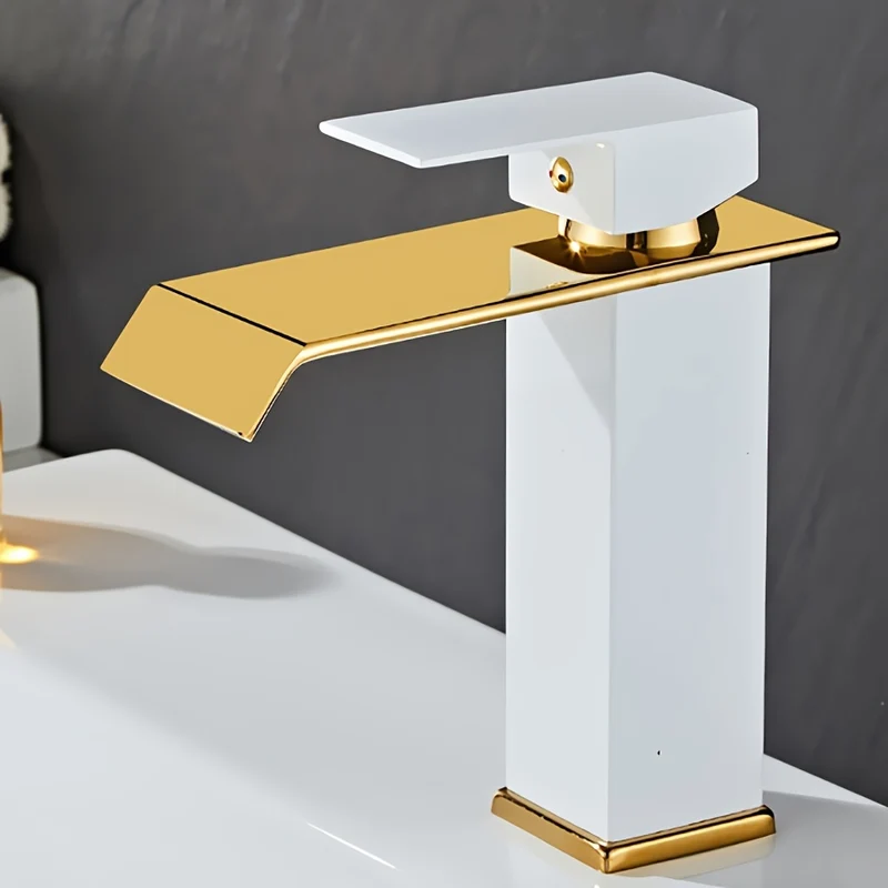 Mitigeur de lavabo cascade carré, noir, noir et or ou blanc et or