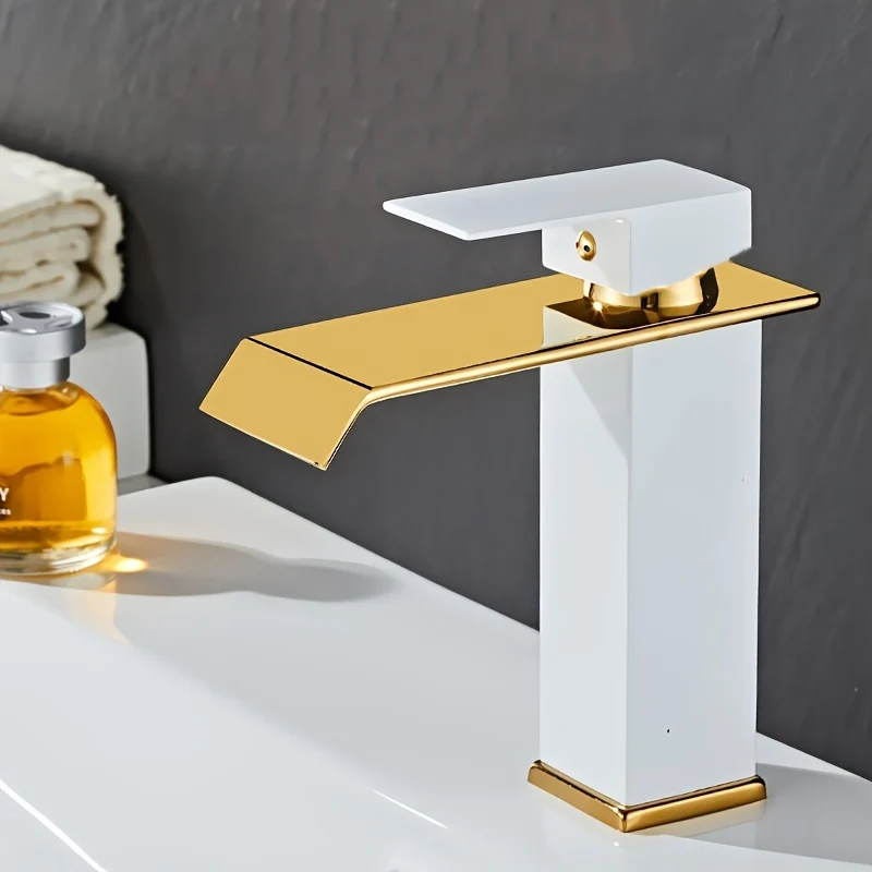 Mitigeur de lavabo cascade carré, noir, noir et or ou blanc et or