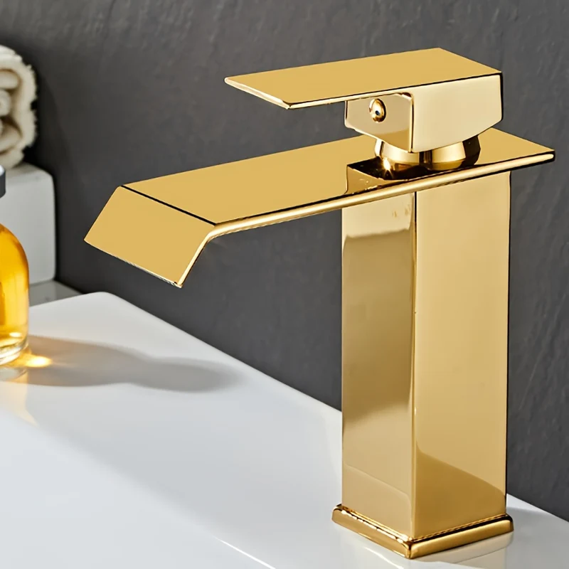 Mitigeur de lavabo cascade carré, noir, noir et or ou blanc et or