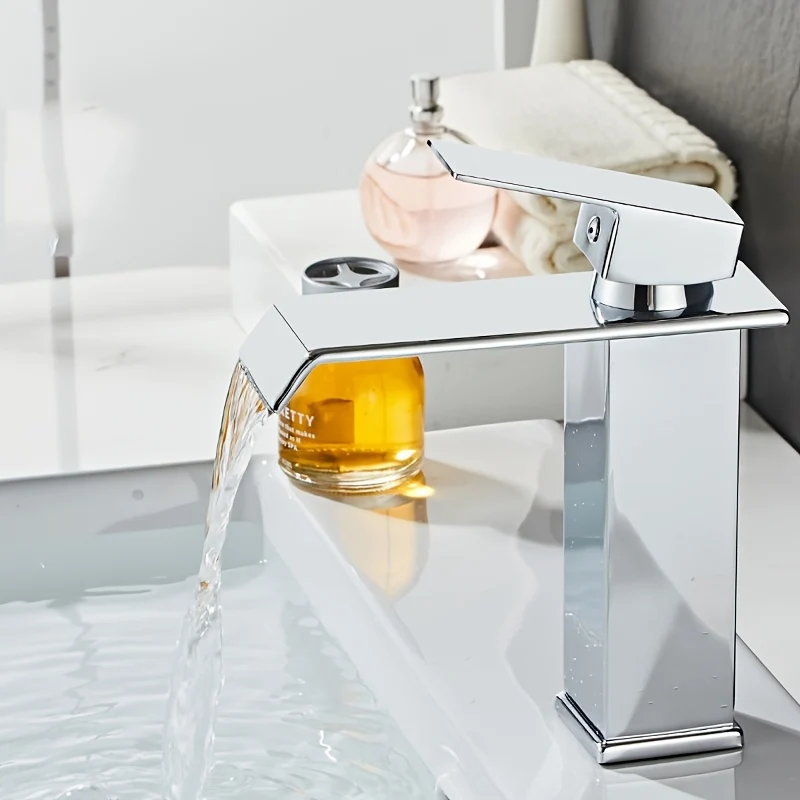 Mitigeur de lavabo cascade carré, noir, noir et or ou blanc et or