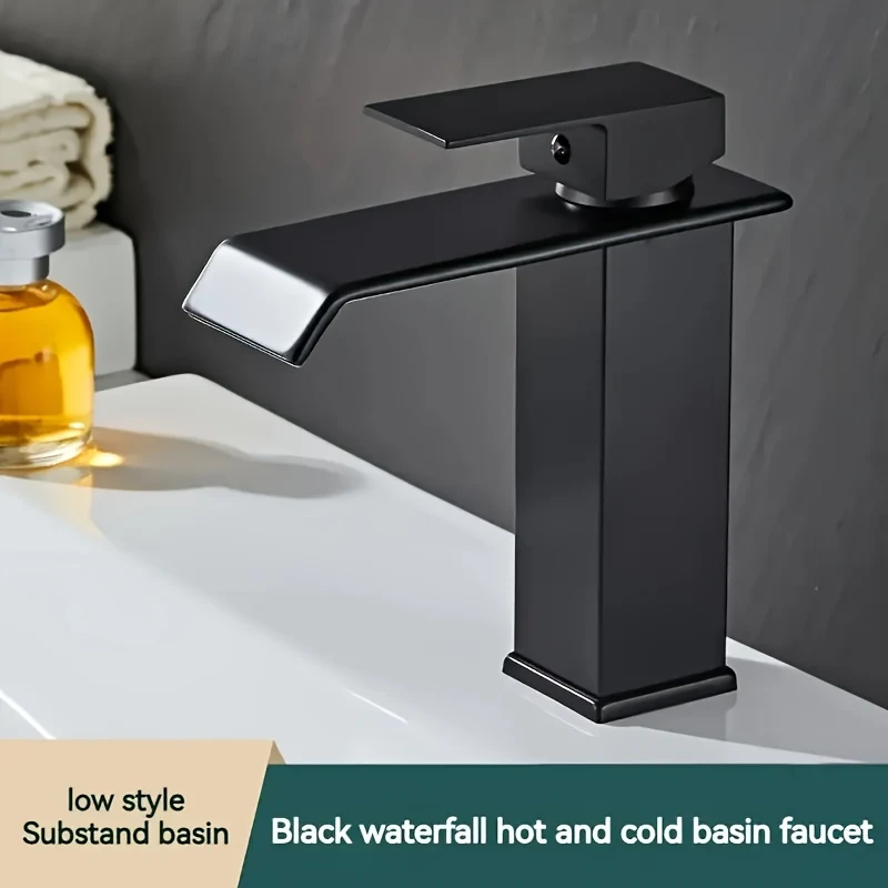 Mitigeur de lavabo cascade carré, noir, noir et or ou blanc et or