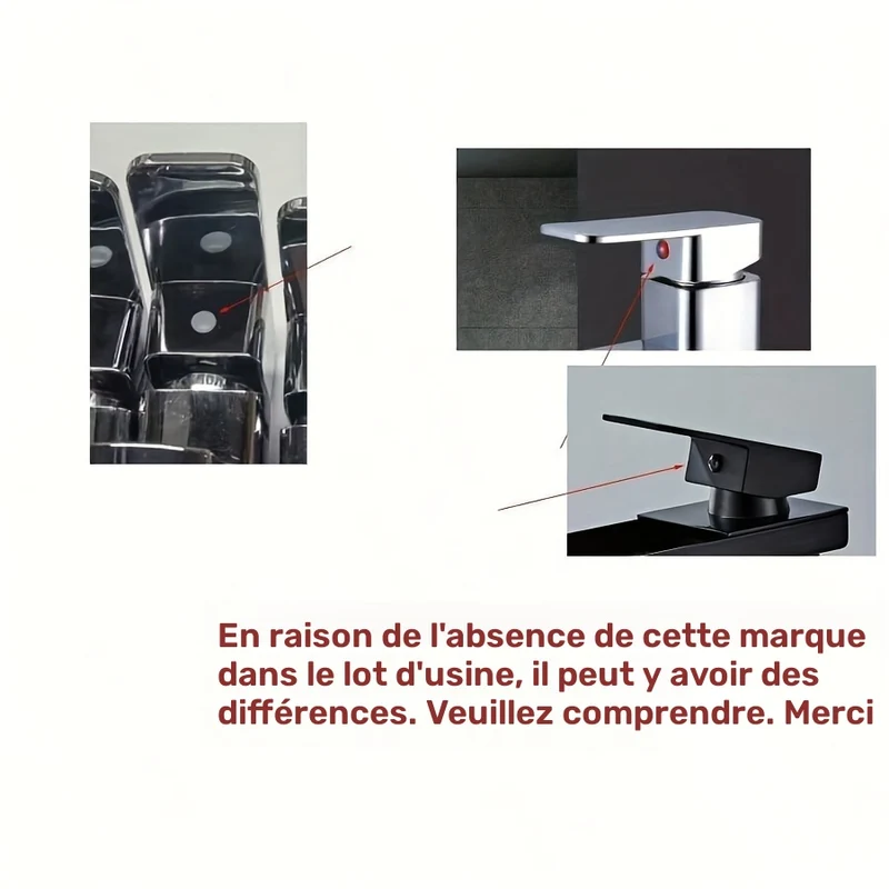 Mitigeur de lavabo cascade carré, noir, noir et or ou blanc et or