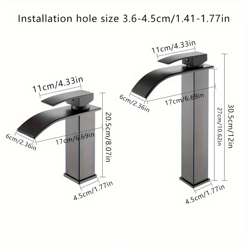 Mitigeur de lavabo cascade carré au bec incurvé
