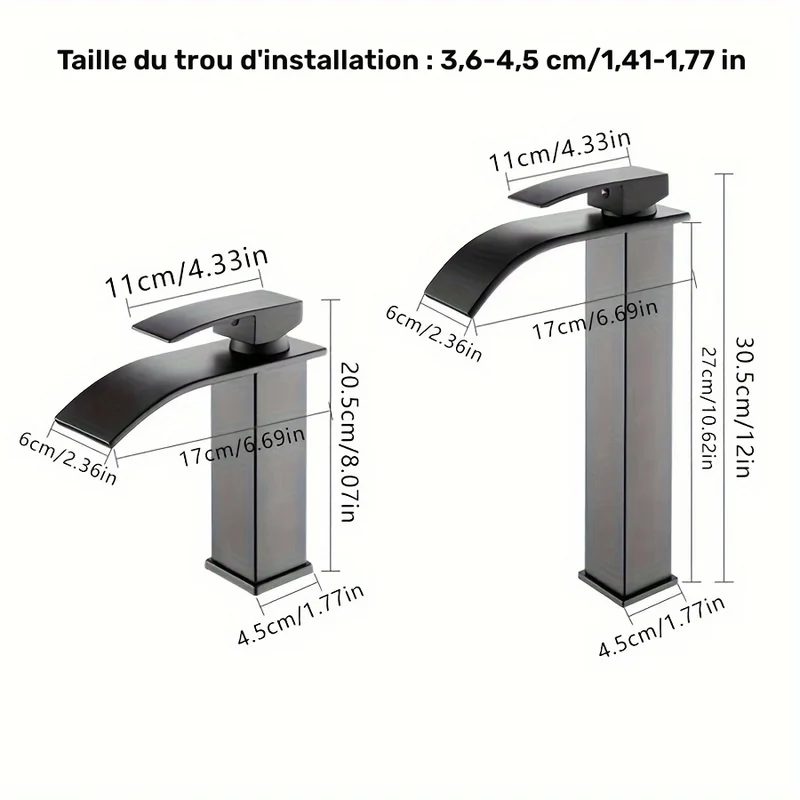 Mitigeur de lavabo cascade carré au bec incurvé