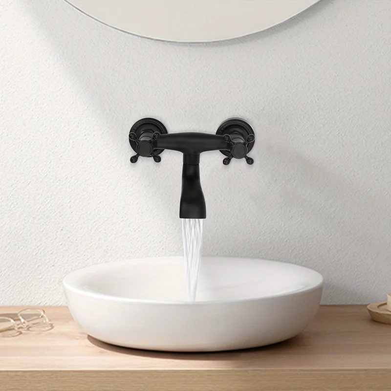 Robinet de lavabo mural rétro noir à croisillons