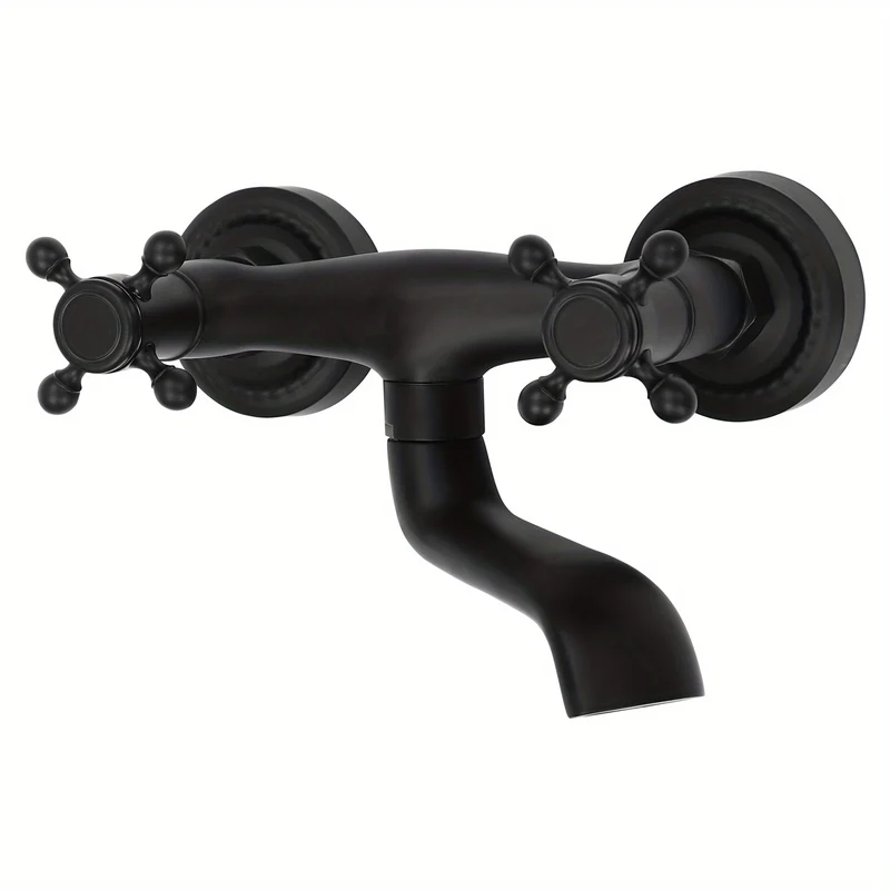 Robinet de lavabo mural rétro noir à croisillons