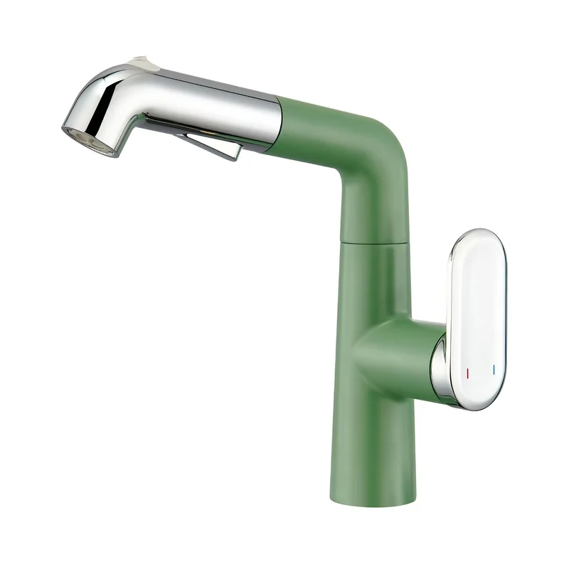 Mitigeur de lavabo vert et chrome à bec extractible