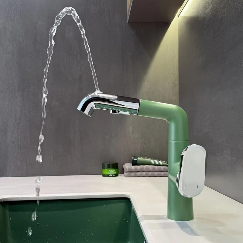 Mitigeur de lavabo vert et chrome à bec extractible
