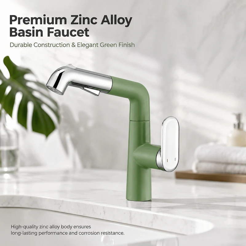 Mitigeur de lavabo vert et chrome à bec extractible