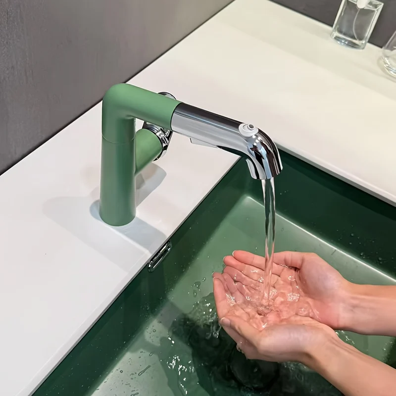 Mitigeur de lavabo vert et chrome à bec extractible