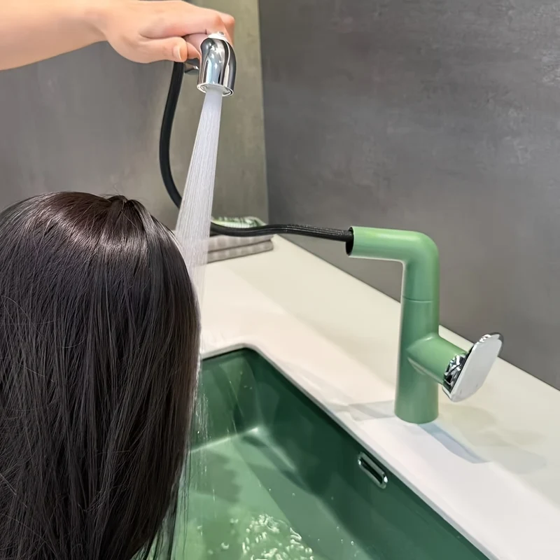 Mitigeur de lavabo vert et chrome à bec extractible