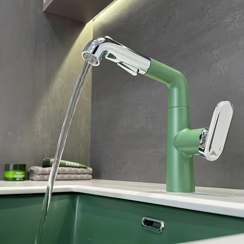 Mitigeur de lavabo vert et chrome à bec extractible