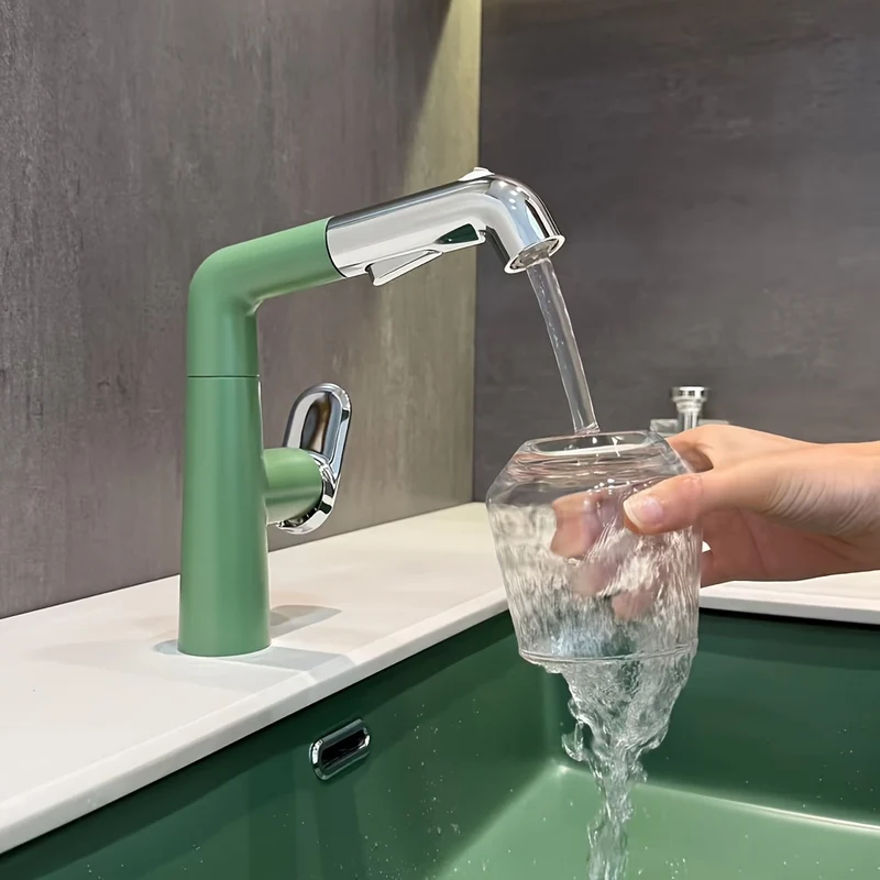 Mitigeur de lavabo vert et chrome à bec extractible