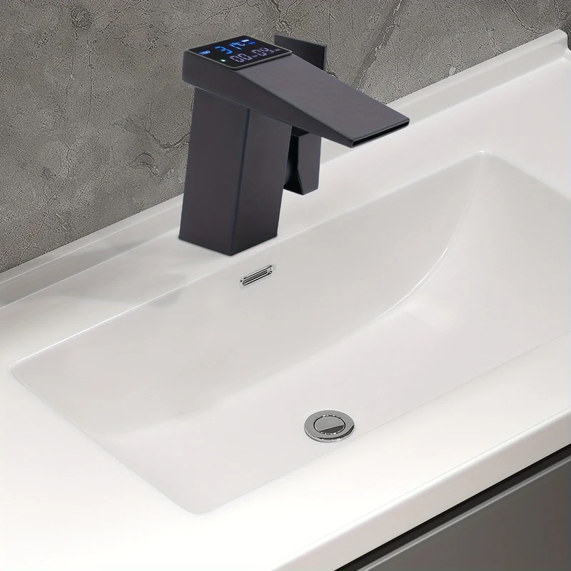 Mitigeur de lavabo cascade noir carré à écran de température