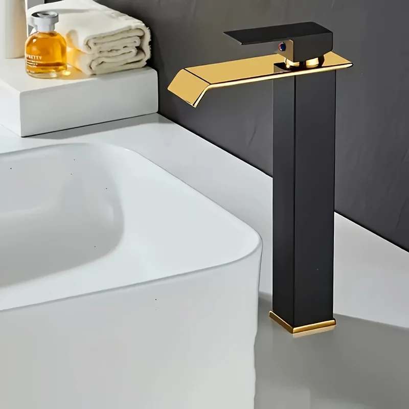 Mitigeur de vasque haut cascade de 30 cm, doré, noir ou bicolore