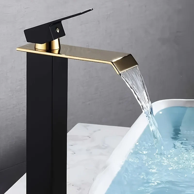 Mitigeur de vasque haut cascade de 30 cm, doré, noir ou bicolore
