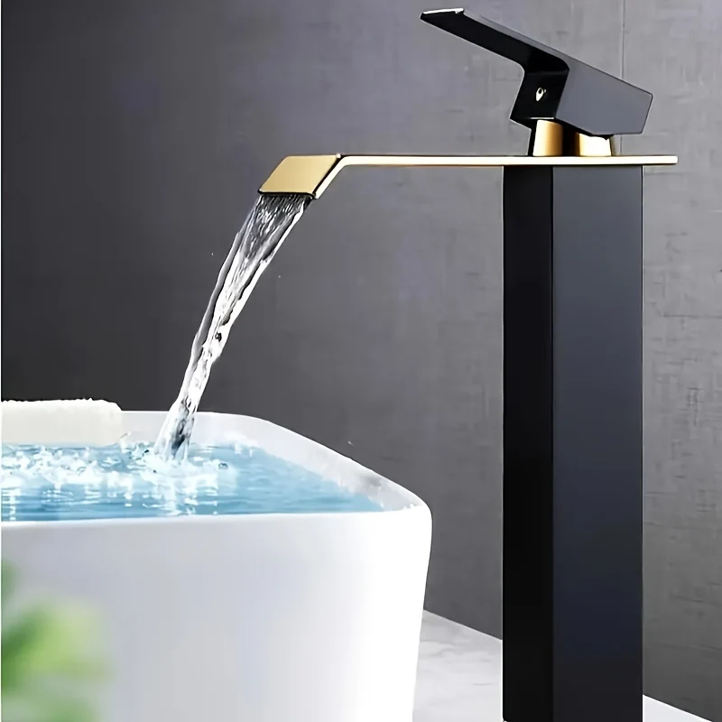 Mitigeur de vasque haut cascade de 30 cm, doré, noir ou bicolore