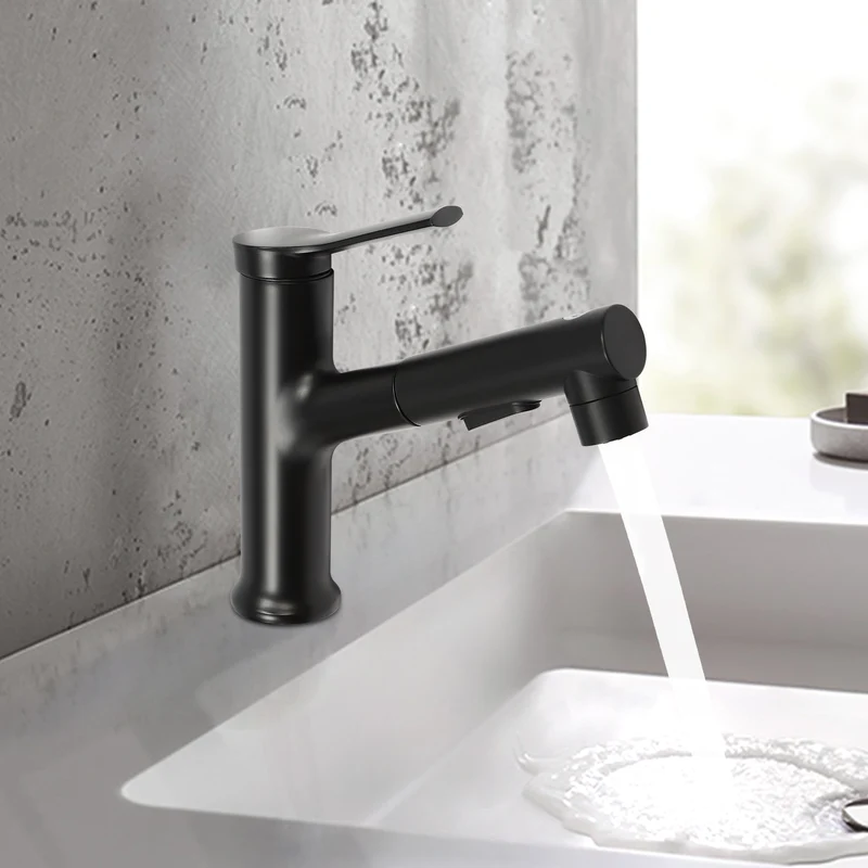 Mitigeur de lavabo noir avec douchette extractible