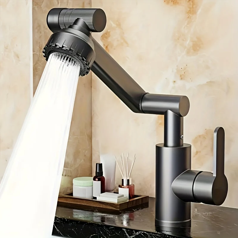 Mitigeur de lavabo à bras articulé rotatif avec deux modes de jet